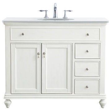 Elegant 42" Single Bathroom Vanity in Antique White