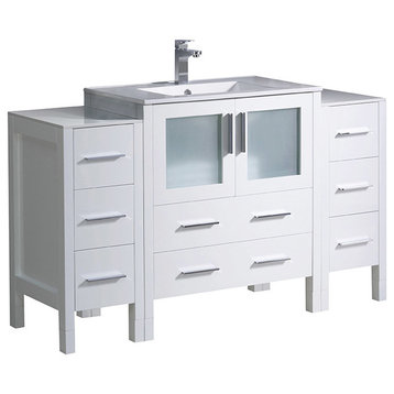 Torino 54" White Modern Bathroom Cabinets With Integrated Sink