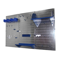Galvanized Metallic Pegboard with Blue Peg-Board Accessories by Wall Control - Garage And Tool Storage
