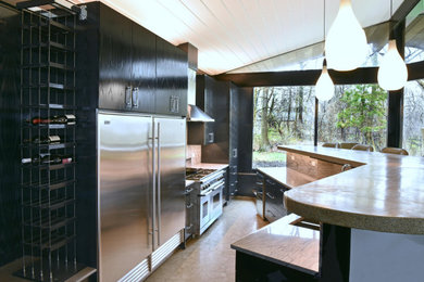 Kitchen - mid-sized contemporary kitchen idea in Chicago with flat-panel cabinets and an island