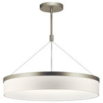 Kichler Lighting - Kichler Lighting 42298SNLED Mercel - 26" 38W 3 LED Round Chandelier/Pendant - Add softness to modern dining tables and kitchen islands with the floating style of the Mercel 3 light chandelier/pendant in Olde Bronze. A sheer linen shade in grey or white appears suspended in air by thin wires. The LED light delivers illumination whil 600 40000 Hours Canopy Included: Yes Shade Included: Yes Canopy Diameter: 6.00 Dimable: YesMercel 26" 38W 3 LED Round Chandelier/Pendant Satin Nickel White Linen Fabric Shade *UL Approved: YES *Energy Star Qualified: n/a *ADA Certified: n/a *Number of Lights: Lamp: 3-*Wattage:38w LED bulb(s) *Bulb Included:Yes *Bulb Type:LED *Finish Type:Satin Nickel