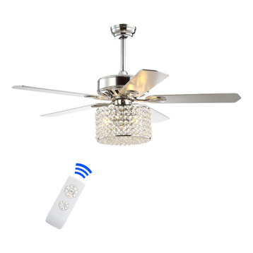 Brandy 52" 3-Light Crystal LED Ceiling Fan With Remote, Chrome