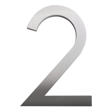 Modern Font House Number, Brushed, 12", Number 2