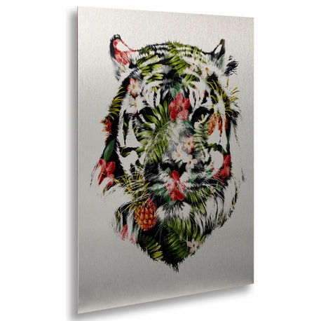 Robert Farkas 'Tropical Tiger' Floating Brushed Aluminum Art, 22x16