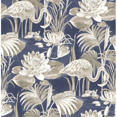 Miltonia Navy Flamingo Wallpaper, Sample