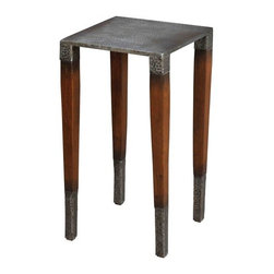 Hammered Iron and Walnut Table - Side Tables And End Tables