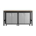 Manhattan Comfort Fortress 3-Piece Metal Garage Cabinet & Worktable Set in Gray