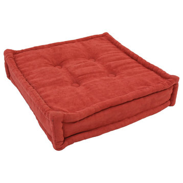 20" Square Corded Floor Pillow with Button Tufts, Cardinal Red