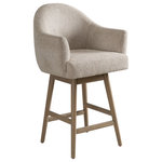Armen Living - Jaxon Solid Wood 26" Swivel Barstool, Ancient Stone Fabric, Set of 3 - The Jaxon Barstool combines elegant modern transitional design with everyday practicality, making it the perfect choice for your kitchen island, bar, or counter. With its soft curves, low-back upholstered seat, and built-in armrests, the Jaxon Barstool offers both comfort and sophistication. Upholstered in durable polyester fabric, the fiber-wrapped foam cushioning ensures a plush and cozy seating experience, ideal for casual meals or entertaining guests.