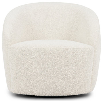 Poly and Bark Alma Swivel Lounge Chair, Ivory White Boucle
