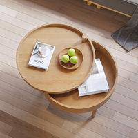 Modern Round Wood Rotating Tray Coffee Table With Storage, Natural
