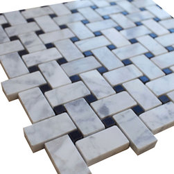 White Carrara Basketweave with Black Dots Stone Tile Mosaics Collection - Home Accessories & Decor