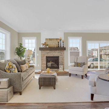 Windows in the living room offer views in all directions