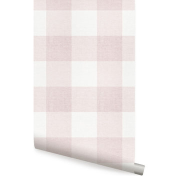 Checkered Fabric Look Medium Peel and Stick Vinyl Wallpaper, Pink, 24"x108"
