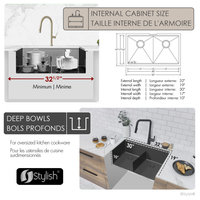 STYLISH 32 in Workstation Double Bowl Undermount Kitchen Sink with Accessories, Graphite