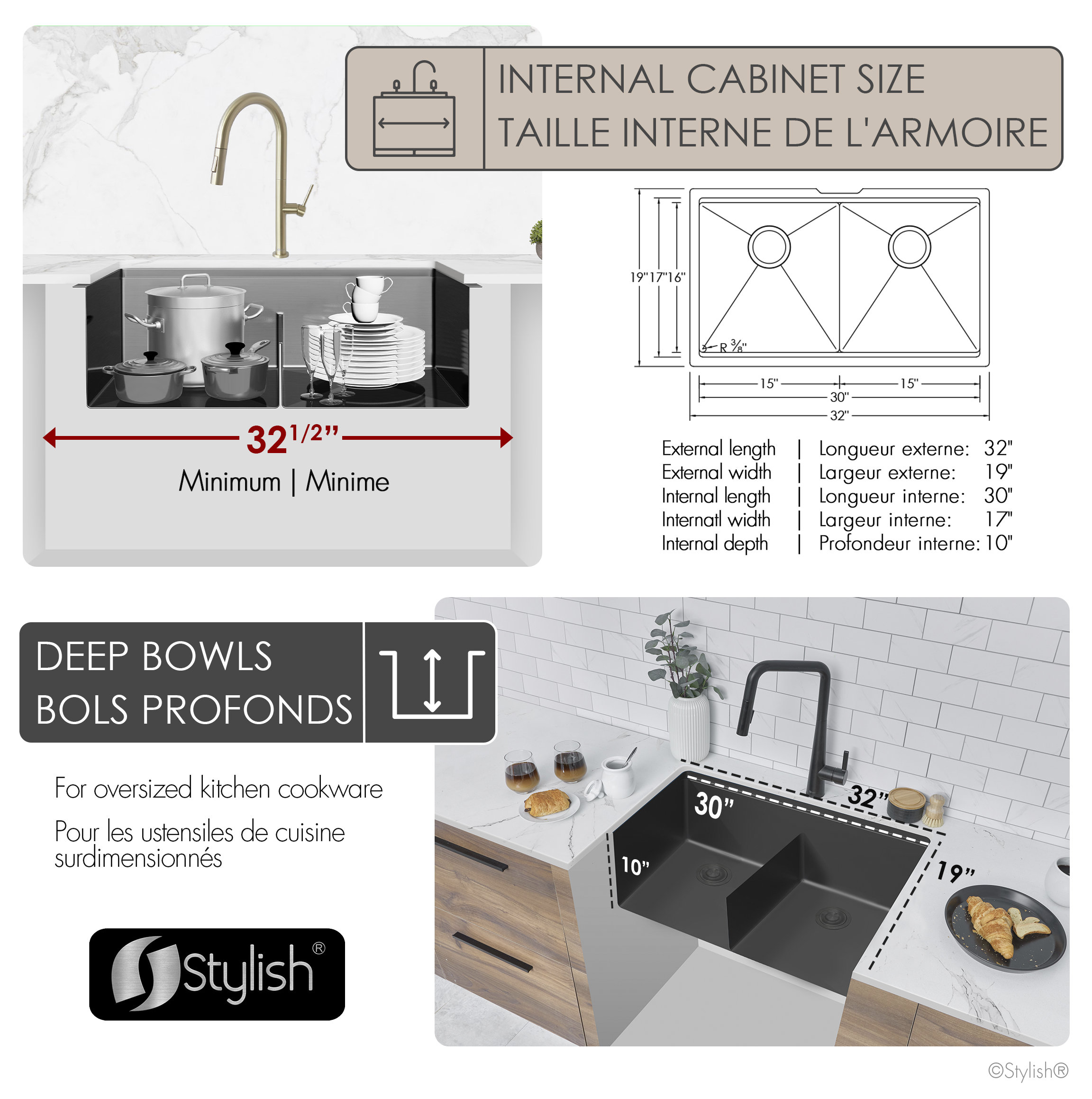 STYLISH 32 in Workstation Double Bowl Undermount Kitchen Sink with Accessories, Graphite