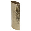 15" Modern Vase, Naturalistic Tree Trunk Texture, Shiny Gold Finish
