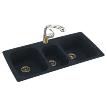 Swanstone Triple Bowl 44"x22" Kitchen Sink, Black Galaxy