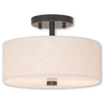 Livex Lighting - Meridian 2-Light Ceiling Mount, English Bronze - Add style to any room with this elegant semi flush mount. The design features a beautiful hand crafted oatmeal fabric hardback drum shade in a stylish english bronze.