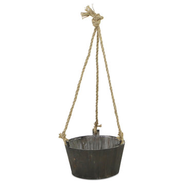 Cheungs Home Patio Garden Decorative Round Wooden Planter With Rope Handle