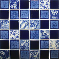 Blue and White Tile Glossy Porcelain Mosaic Square Big Bricks - Wall And Floor Tile