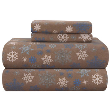 Pointehaven 170 Flannel Sheet Set, Snow Flakes Brown, Cal King