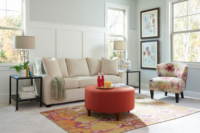 Inspiration for a mid-sized contemporary formal and enclosed carpeted and white floor living room remodel in Charlotte with gray walls, no fireplace and no tv