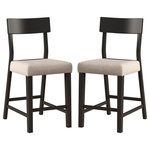 Hillsdale Furniture - Hillsdale Knolle Park Wood Panel Back Counter Height Stool, Set of 2 - Defined by simple practicality, this counter height stool is an ideal choice for modern or farmhouse settings.  Constructed of wood with a black finish, this stool features an open panel back and footrest for your back and foot ease.  The non-swivel counter stool seat is covered in a 100% polyester, taupe colored fabric adding a touch of sophistication. It will be a perfect addition to your counter or kitchen island to provide a comfortable seating experience.  Assembly required.