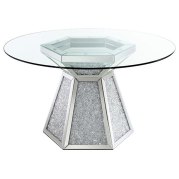 Coaster Quinn Hexagon Pedestal Glass Top Dining Table Mirror Silver