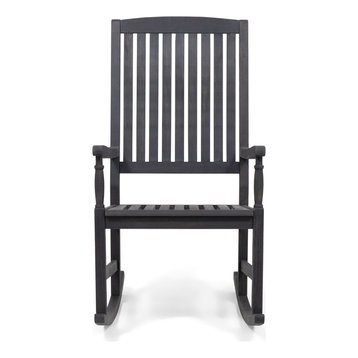 Myrna Outdoor Acacia Wood Rocking Chair, Dark Gray Finish
