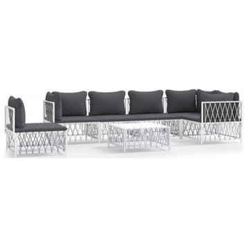 vidaXL Patio Furniture Set 7 Piece Sectional Sofa with Cushions White Steel