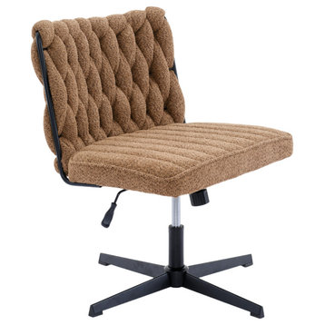TATEUS Armless Office Desk Chair No Wheels, Brown