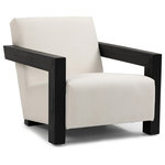 Meridian Furniture - Ward Cream Linen Textured Fabric Accent Chair, Black Finish - Kick back and relax from the welcoming confines of this Ward accent chair. Soft, body-cuddling cream linen fabric beckons you to sit a spell and take a load off, while thickly padded cushions on the seat and back ensure that you do just that. A rubberwood frame provides sturdy resilience to the chair's design, giving your space a laid-back vibe that induces relaxation. Place this pretty chair in any room where you need a fabulously mid-century modern touch.