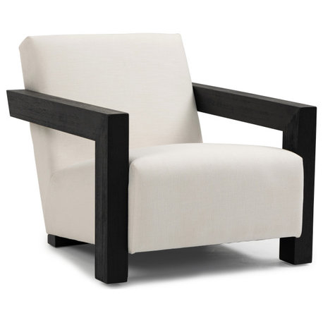 Ward Cream Linen Textured Fabric Accent Chair, Black Finish