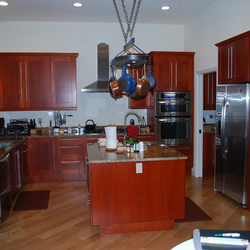 Cherry Shaker Cabinets with Built-In Desk and Credenza
