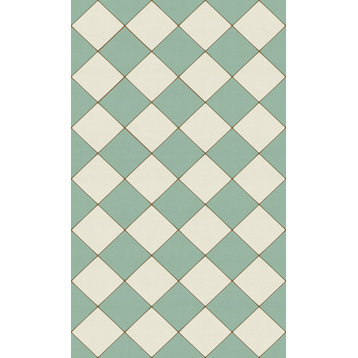 Joli Sol Checkers Teal and Ivory Vinyl Mat, 36x60 Rectangle