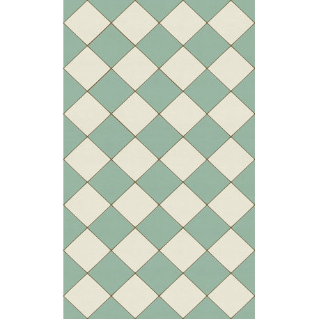 Joli Sol Checkers Teal and Ivory Vinyl Mat, 36x60 Rectangle