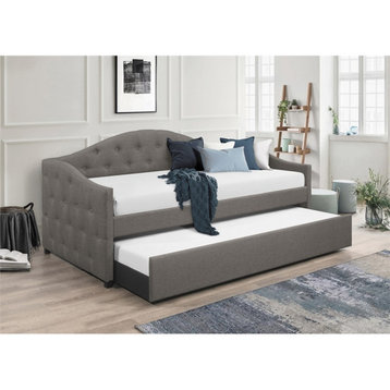 Coaster Sadie Modern Fabric Upholstered Twin Daybed with Trundle in Gray