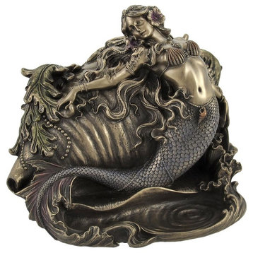 Gorgeous Bronzed Mermaid and Conch Trinket Box