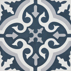 Moroccan Mosaic and Tile House - Argana Handmade Cement Tile, Navy Blue/Gray, Sample - Wall And Floor Tile