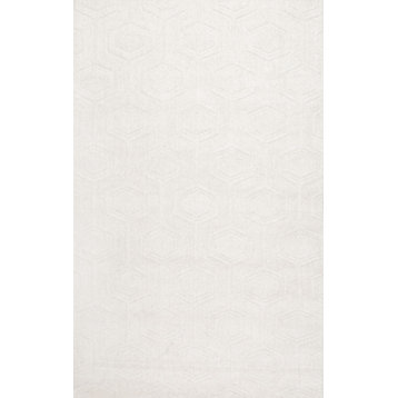 nuLOOM Hand Woven Monochrome Wool Rug, Ivory, 5'x8'