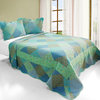 Colorful Glamor Cotton 3PC Vermicelli-Quilted Printed Quilt Set Full/Queen Size
