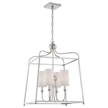 Crystorama 2244-PN 4 Light Chandelier in Polished Nickel with Silk
