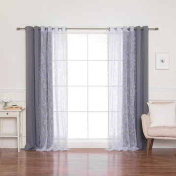 Rose Sheers and Blackout Curtains, Gray, 52"x84"