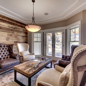 Weathered Antique Paneling Accent Wall in an Elegant Traditional Sitting Room