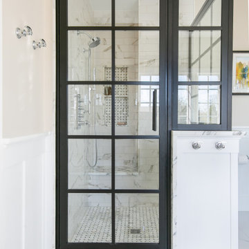 Grid Glass Arabascato Marble Bathroom
