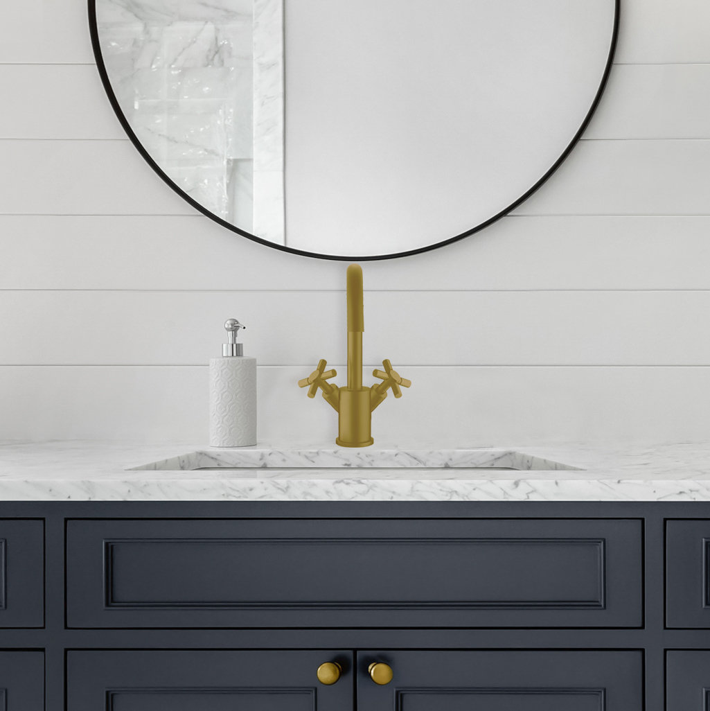 Prima Single Hole Double Cross Handle Bathroom Faucet, Brushed Gold ...