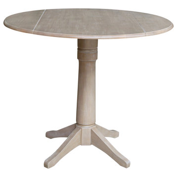 42" Round dual drop Leaf Pedestal Table - 36.3 "H, Washed Gray Taupe