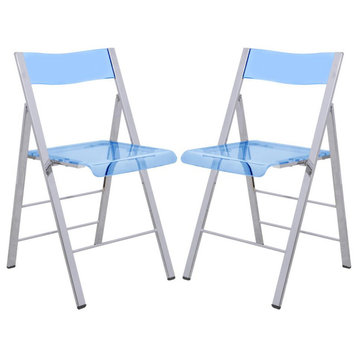 Leisuremod Menno Modern Acrylic Folding Chair, Set Of 2 Mf15Tbu2