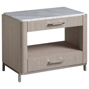 Maklaine Modern Wood Nightstand with Stone Top in Beige Finish